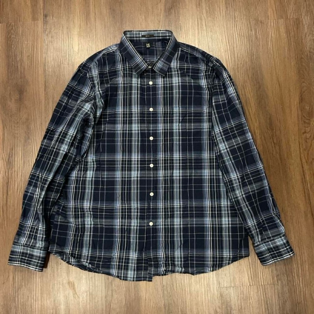 14th & Union black, white and gray plaid button-up shirt